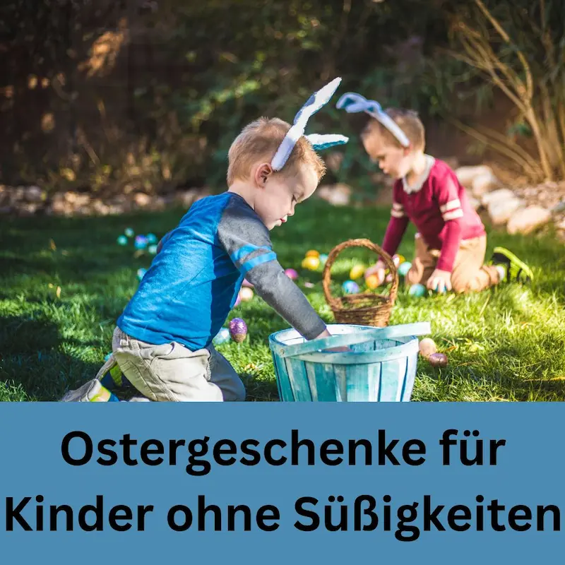 Ostergeschenke für Kinder ohne Süßigkeiten Kinder bei der Ostereiersuche im Garten – Ostergeschenke für Kinder ohne Süßigkeiten.